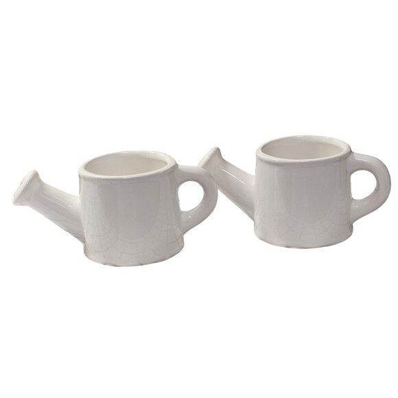 Set Of 2 Miniature Ceramic Watering Plant Pots White Approx 5" W x 2.5" T - Picture 4 of 5